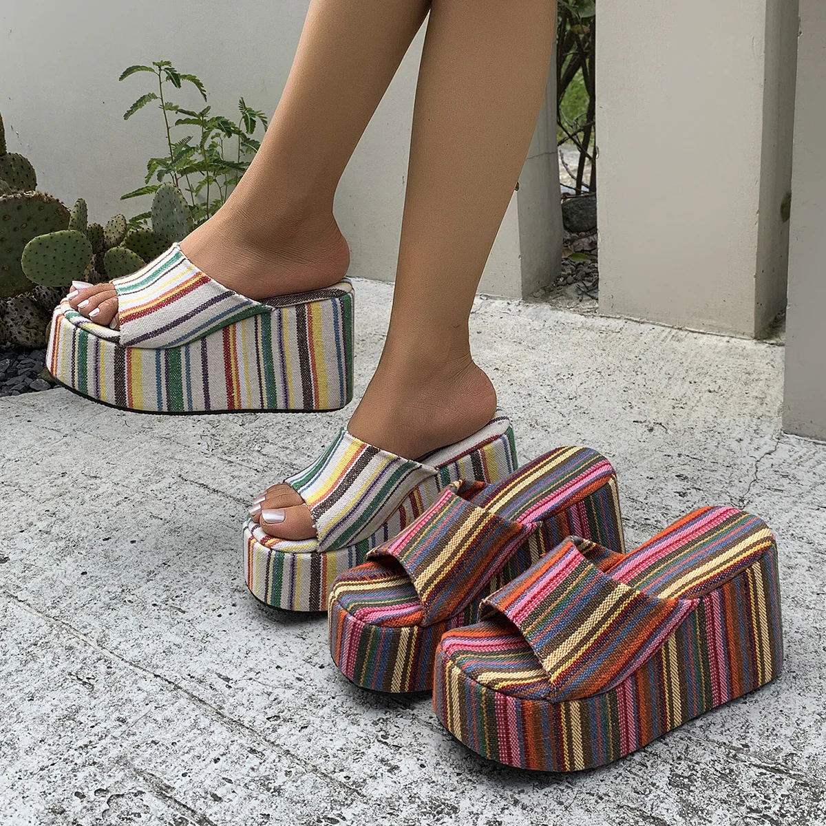 Women's Sienna Leopard Platform Sandals – 10 cm Thick Heel Chunky Summer Slides
