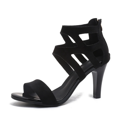 Women's Aurora Rome Stiletto Heels – Zip Back Suede Open-Toe Sandals