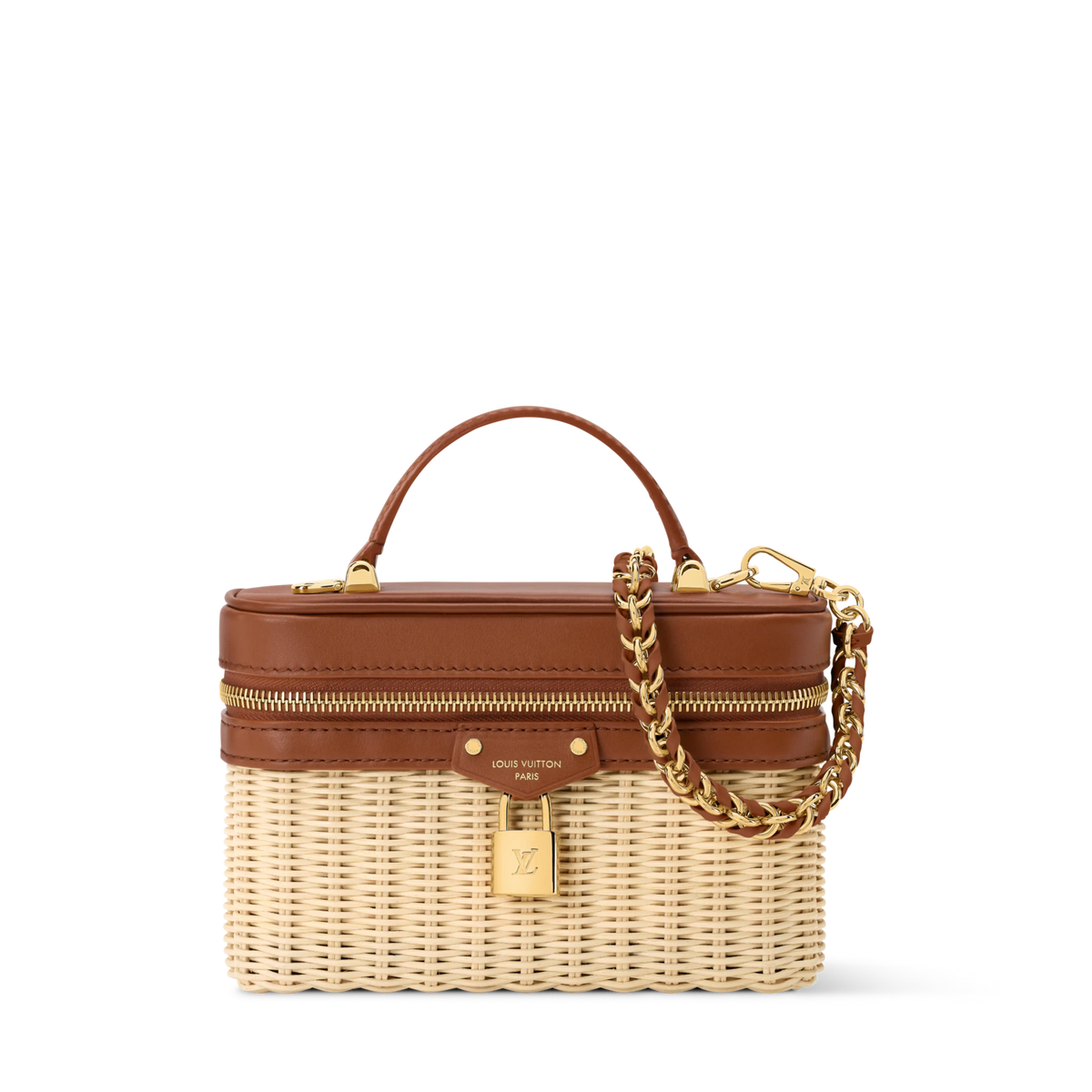 Vanity Chain Pouch Rattan Leather Brown Chain Wallet