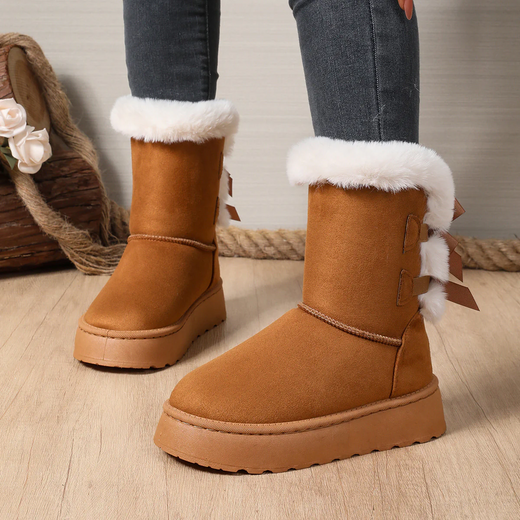 Women's CozyBow Short Snow Boots – Fleece-Lined Warmth & Anti-Slip Platform