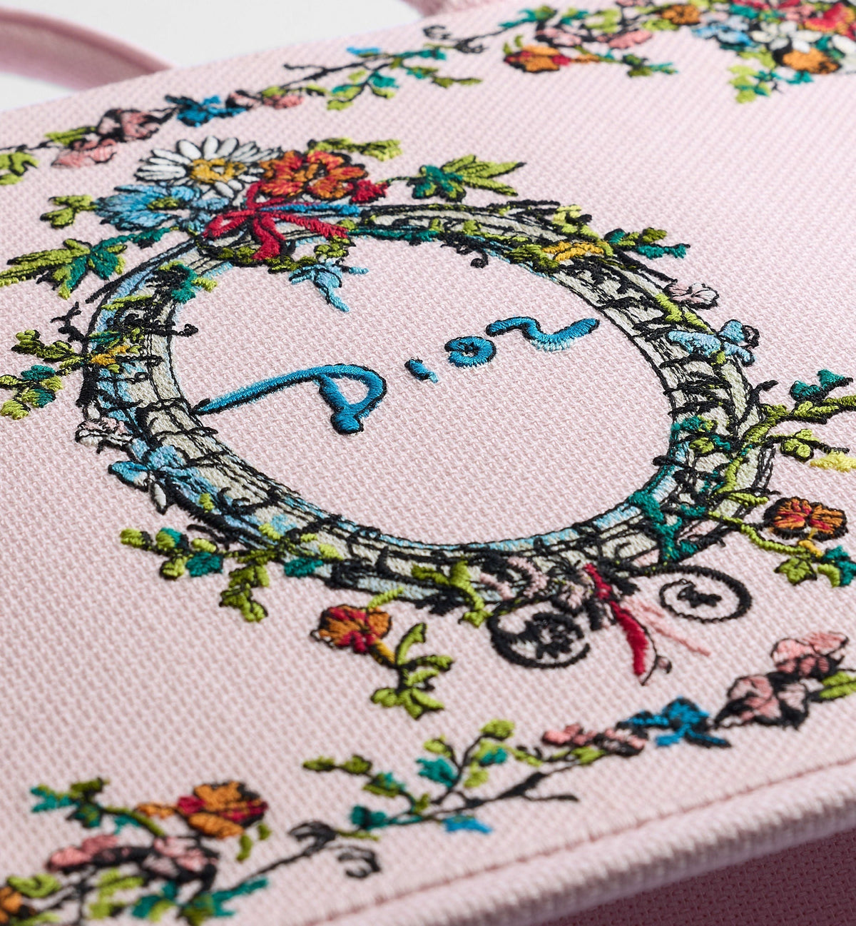 Medium Dior Book Designer Tote Bag With Pink Multicolor Dior Arabesque Embroidery And Strap