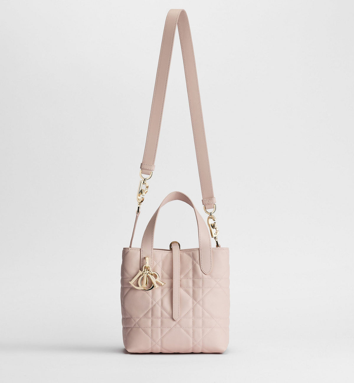 Small Toujours Vertical Designer Shoulder Tote With Powder Pink Macrocannage Calfskin And Strap