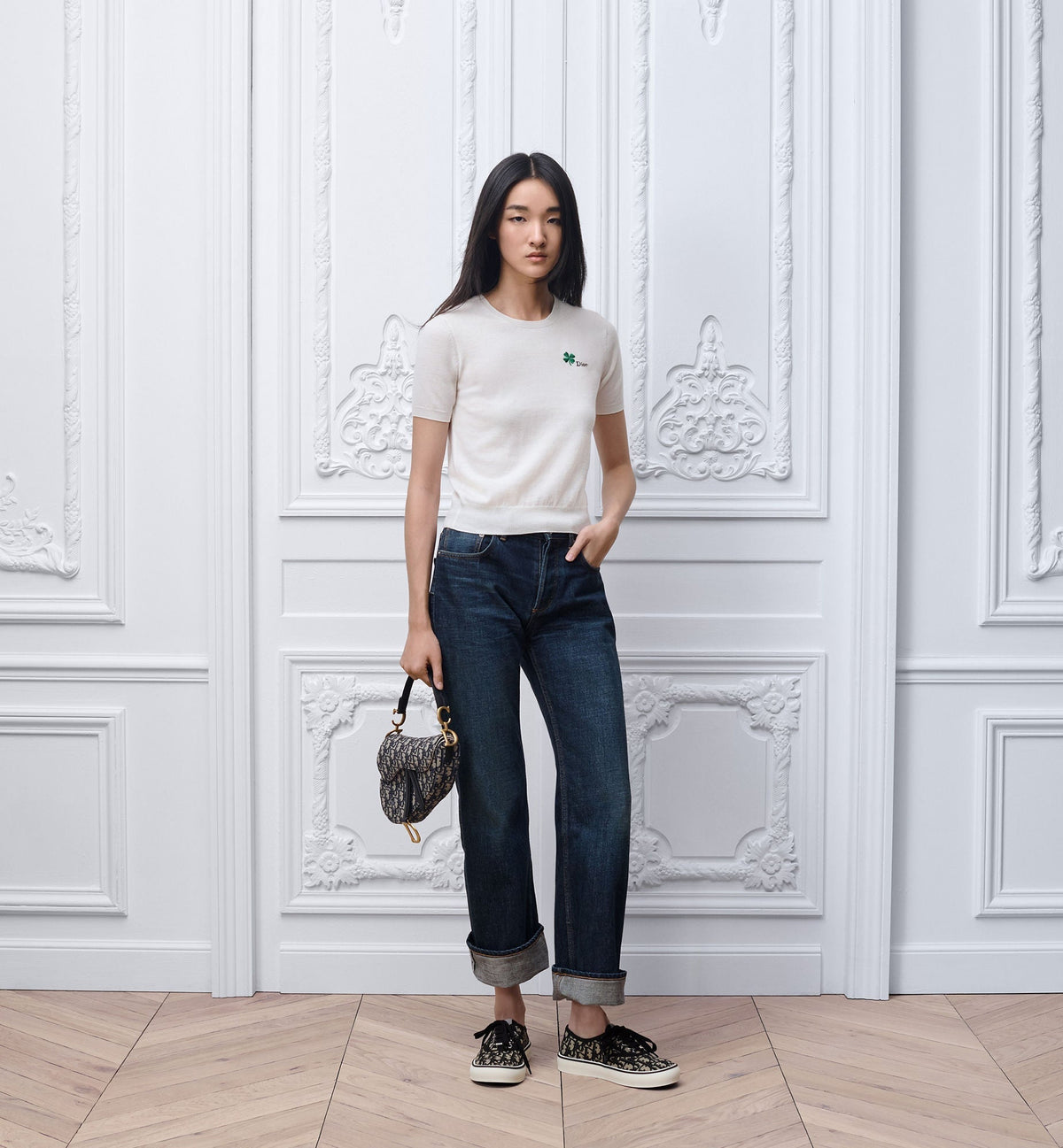 Small Saddle Luxury Handbag With Blue Oblique Jacquard And Strap