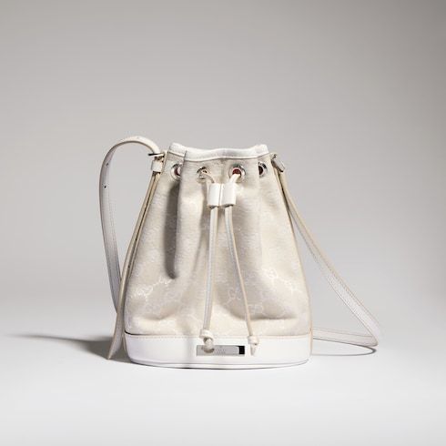 Mini Bucket Luxury Handbag With GG Denim And Logo Plaque