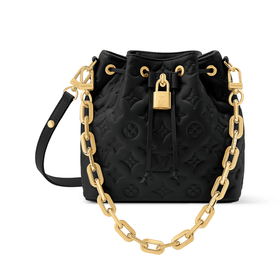 Coussin Bucket Monogram Embossed Lambskin Leather Bucket Bag