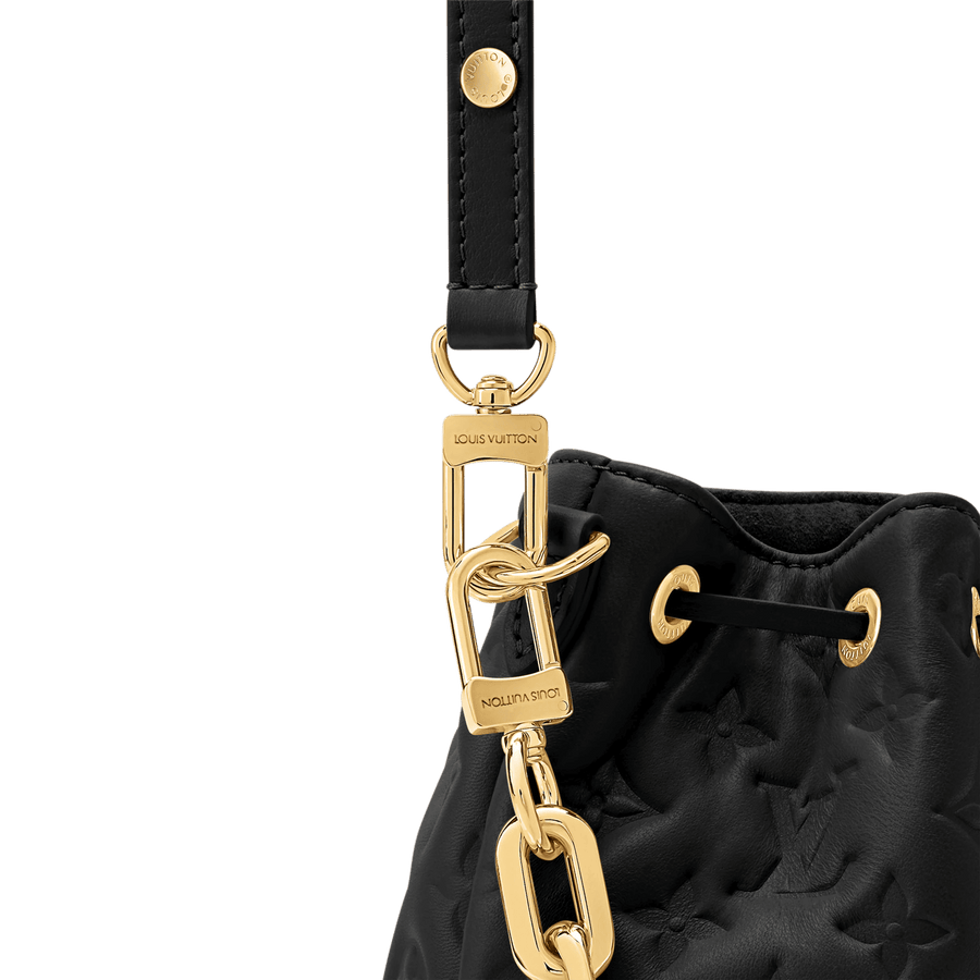 Coussin Bucket Monogram Embossed Lambskin Leather Bucket Bag