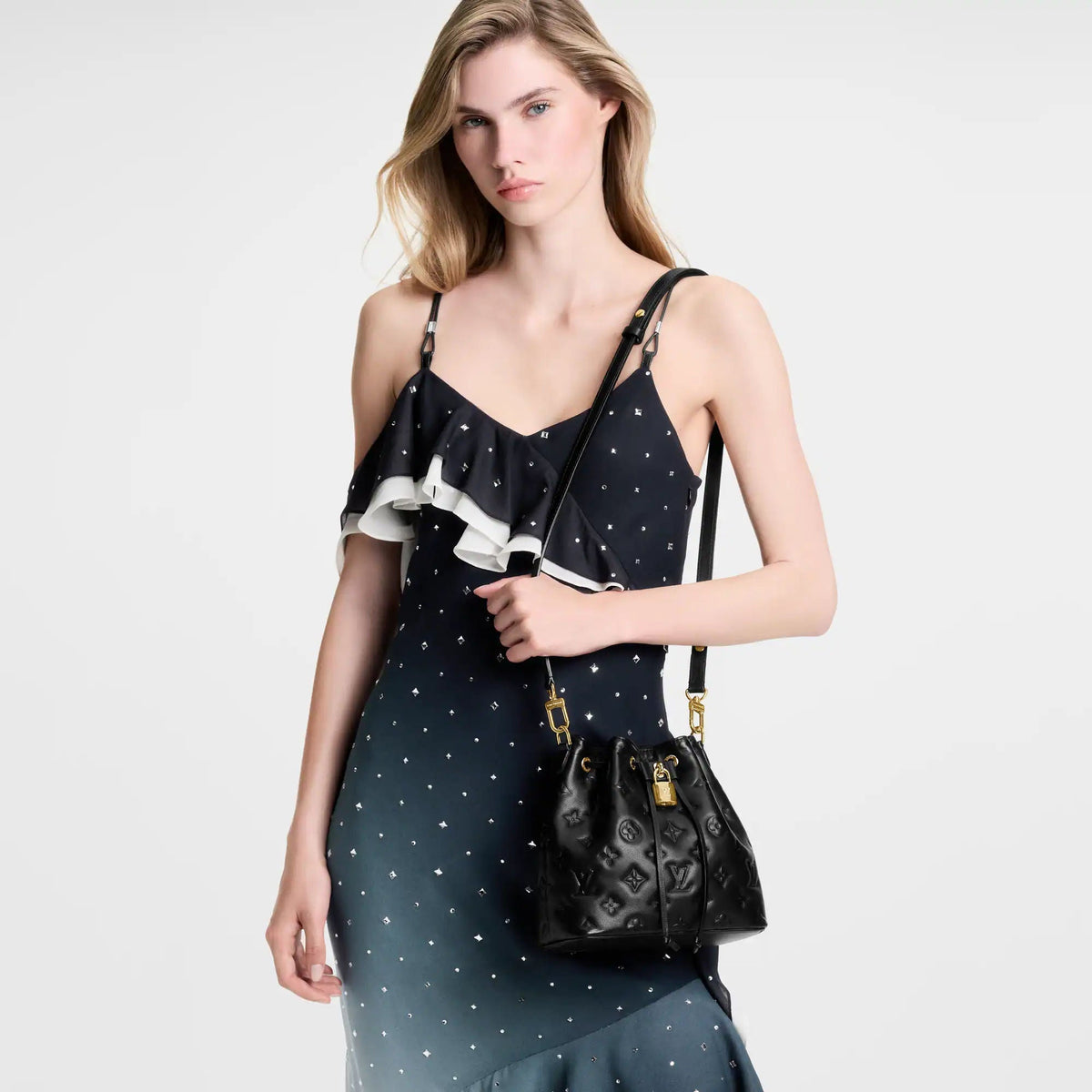 Coussin Bucket Monogram Embossed Lambskin Leather Bucket Bag M26216