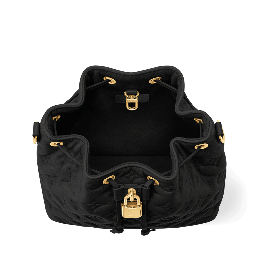 Coussin Bucket Monogram Embossed Lambskin Leather Bucket Bag