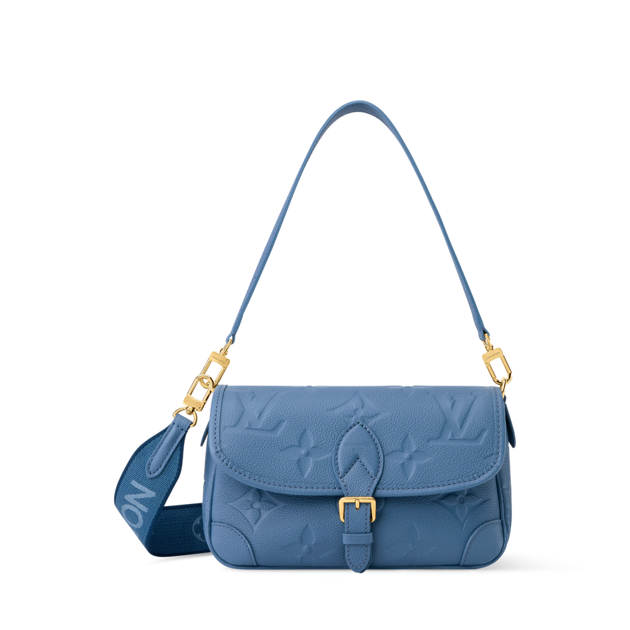 Diane Monogram Empreinte Leather Blue Jean Gold-Toned Hardware Handbag