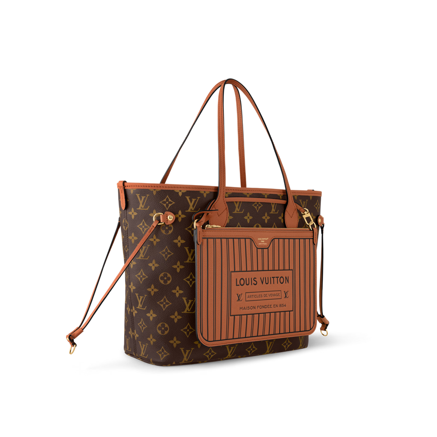 Neverfull Inside Out MM Monogram Coated Canvas Tan Gold-Toned Hardware Tote Bag