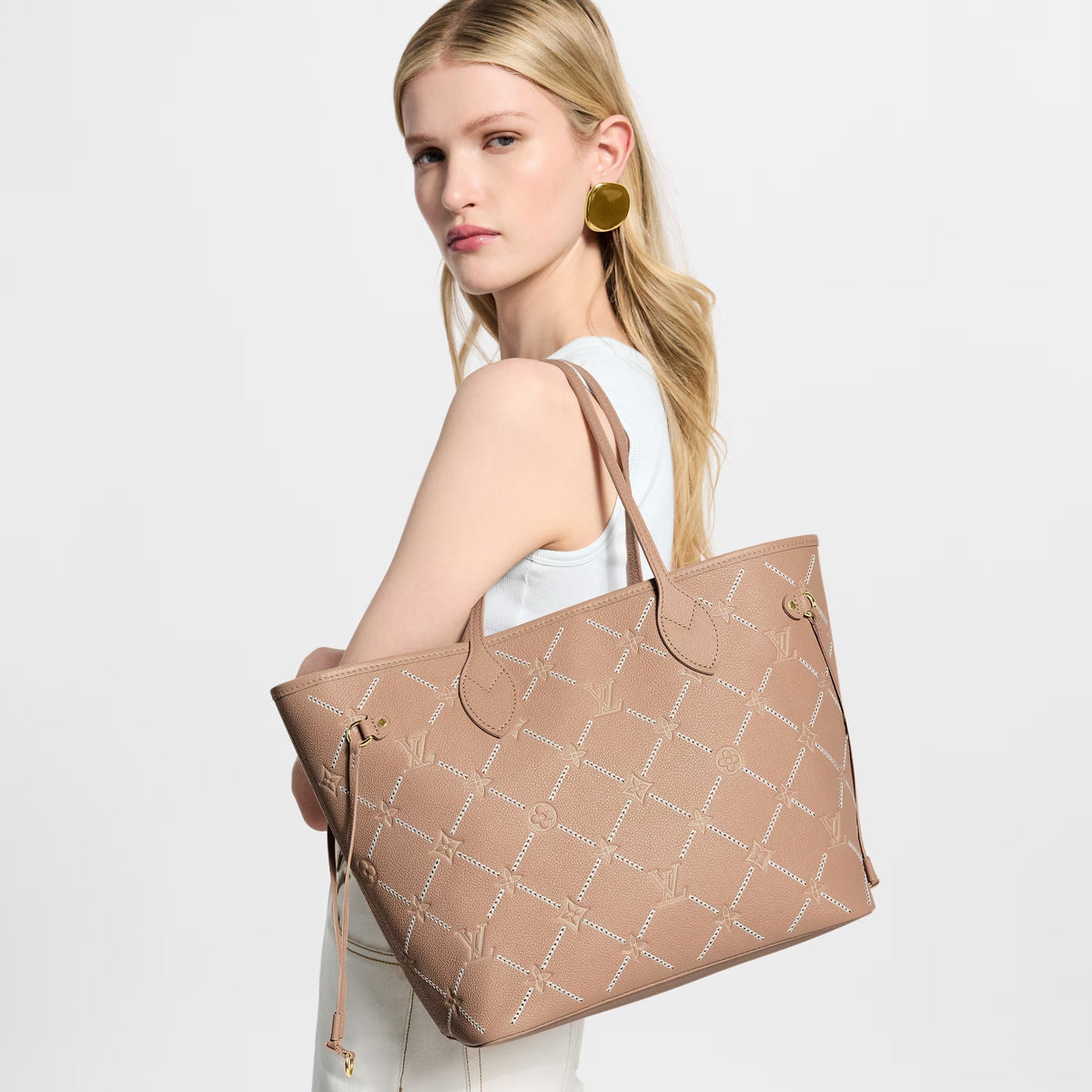 Neverfull MM Monogram Empreinte Couture Leather Designer Tote Bag Hazelnut Gold-Toned Hardware