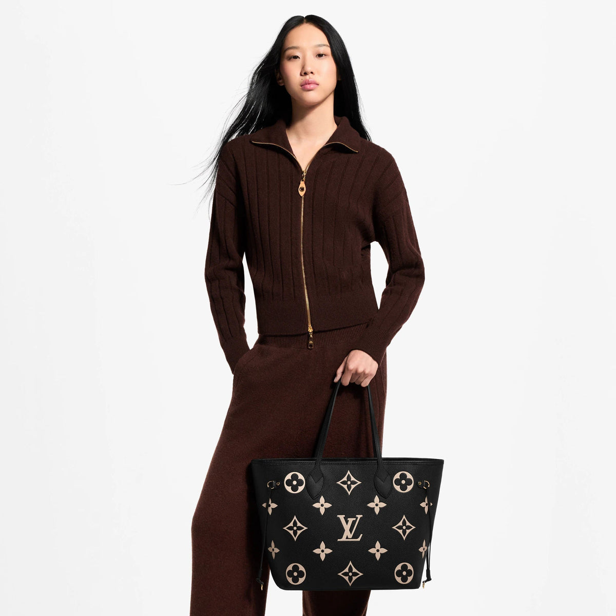 Neverfull MM Black Beige Monogram Empreinte Leather Tote Bag M58907