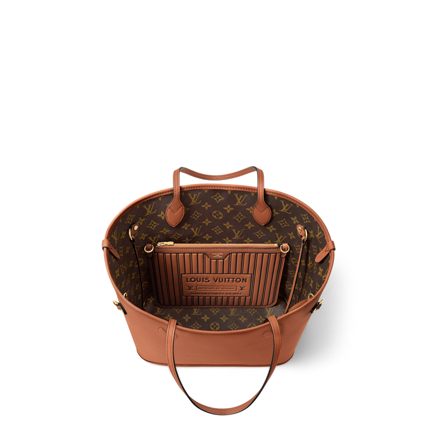 Neverfull Inside Out MM Monogram Coated Canvas Tan Gold-Toned Hardware Tote Bag