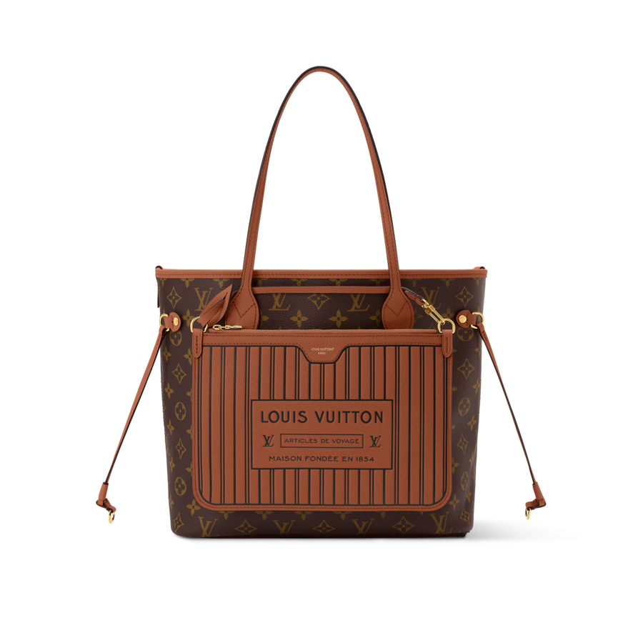 Neverfull Inside Out MM Monogram Coated Canvas Tan Gold-Toned Hardware Tote Bag