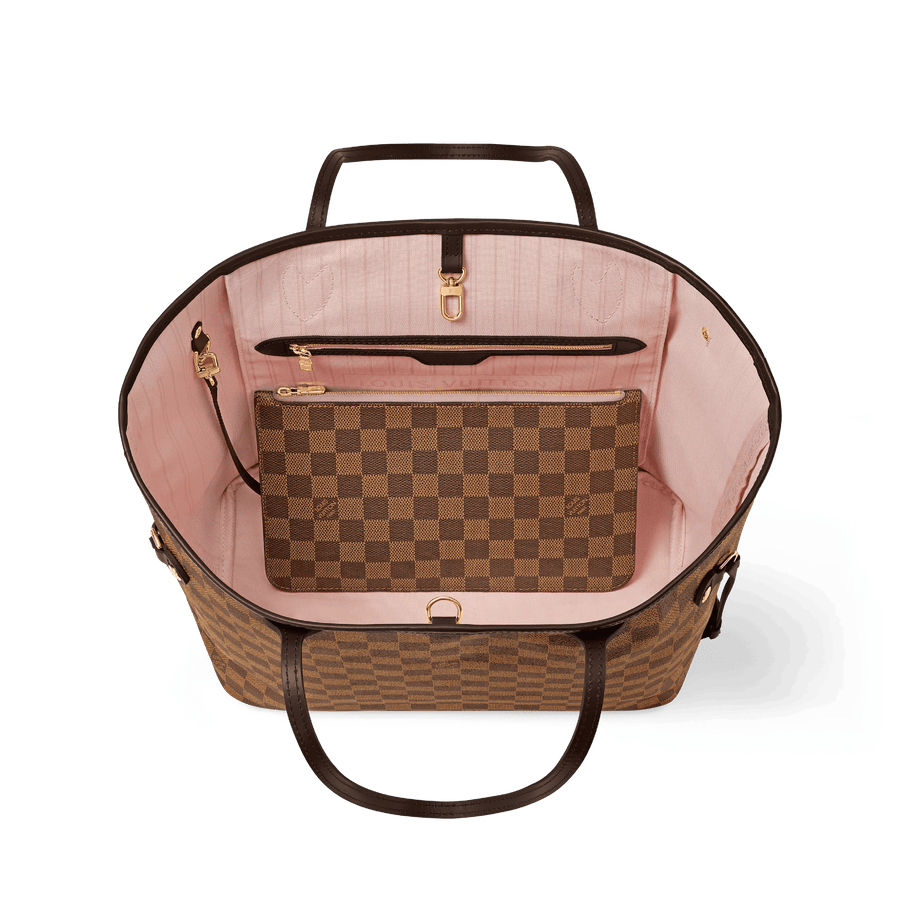 Neverfull MM Damier Ebene Rose Ballerine Tote Bag