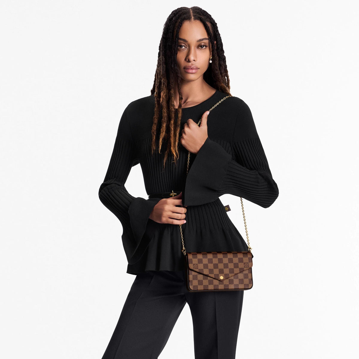 Pochette Félicie Damier Ebene Coated Canvas Chain Wallet N40492