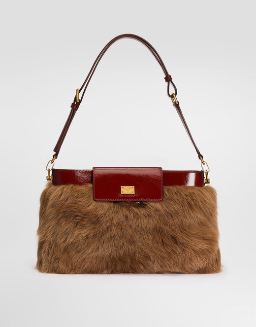 Vittoria Shoulder Luxury Handbag Fur and Calfskin Multicolor Vintage Brass-Toned Hardware