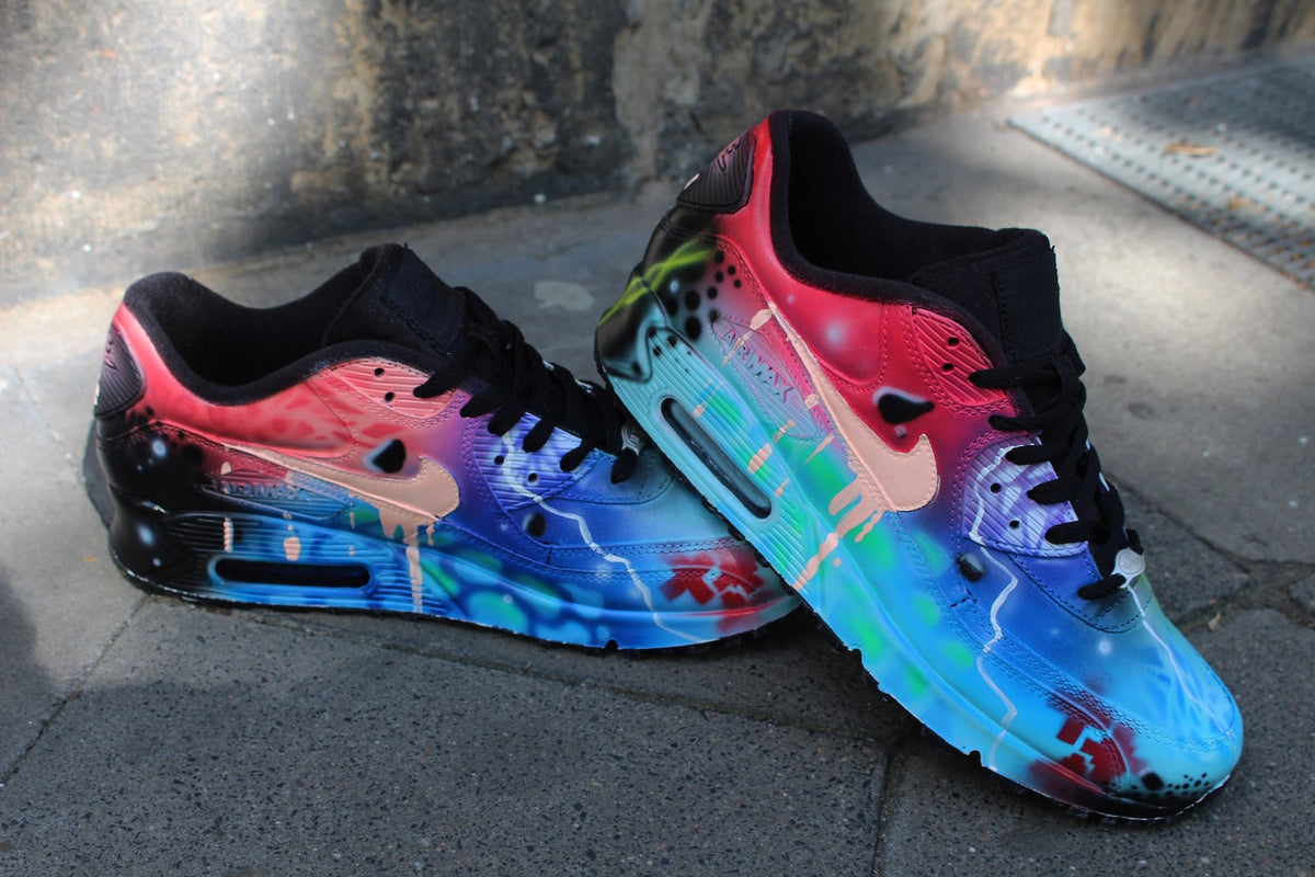 Custom Airbrush Painted Nike Air Max 90 Crazy Funky Colors *UNIKAT* ART