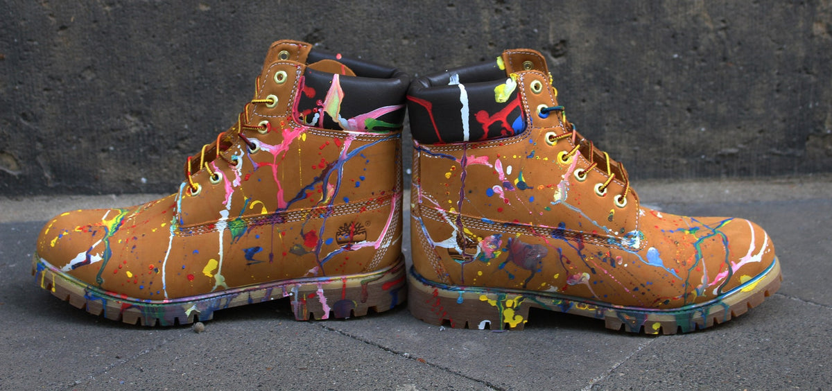 Custom painted Timberland Boots Color Splash Art Style Funky *UNIKAT*