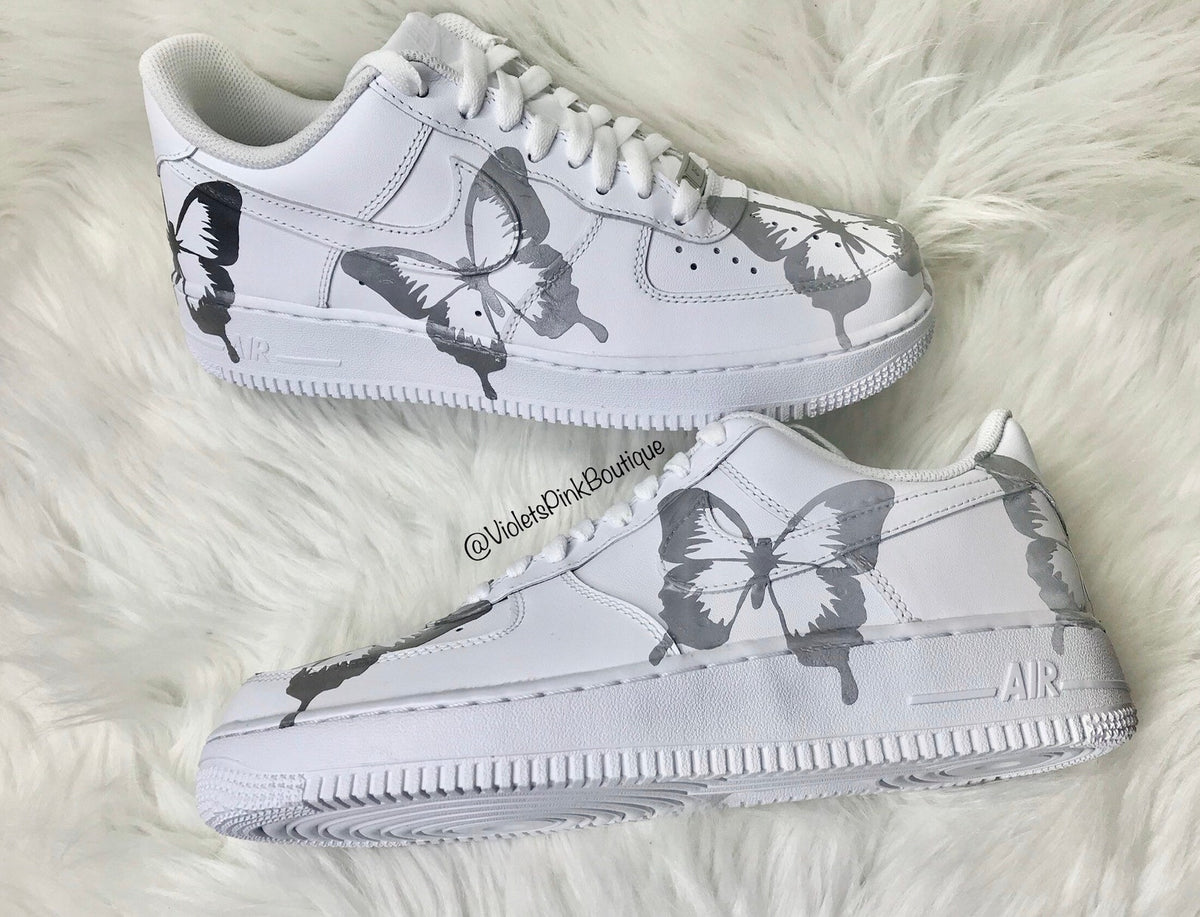 Custom Nike Air Force 1 Reflective Butterflies Women's White Custom Sneakers Butterfly Shoes Nike
