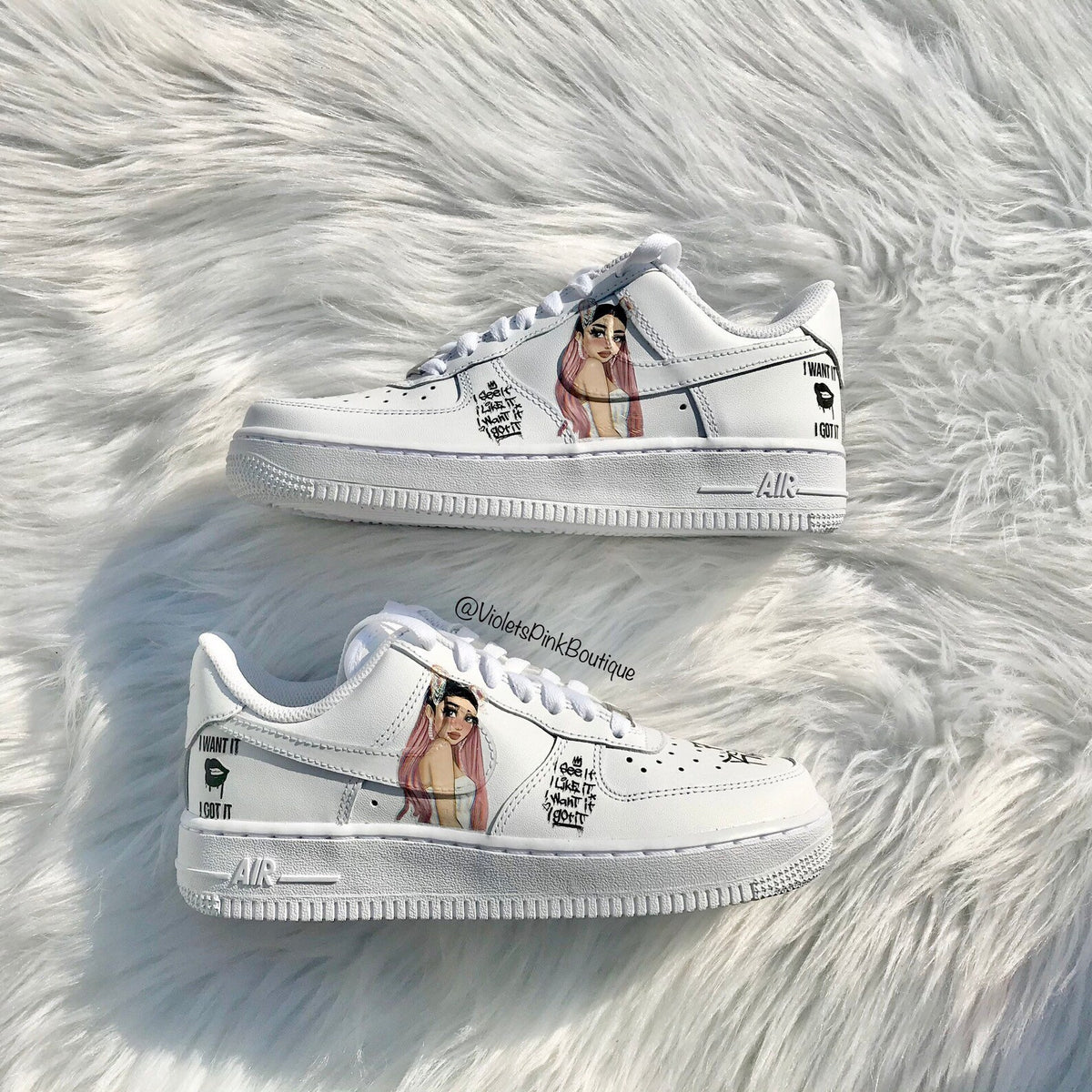 Custom Nike Air Force 1s Ariana Grande Women's Custom All White Sneakers