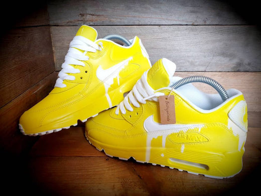 Custom Painted Air Max 90 – Sneakers – Shoes – Kicks – Personalized – Classic Drip-Yellow