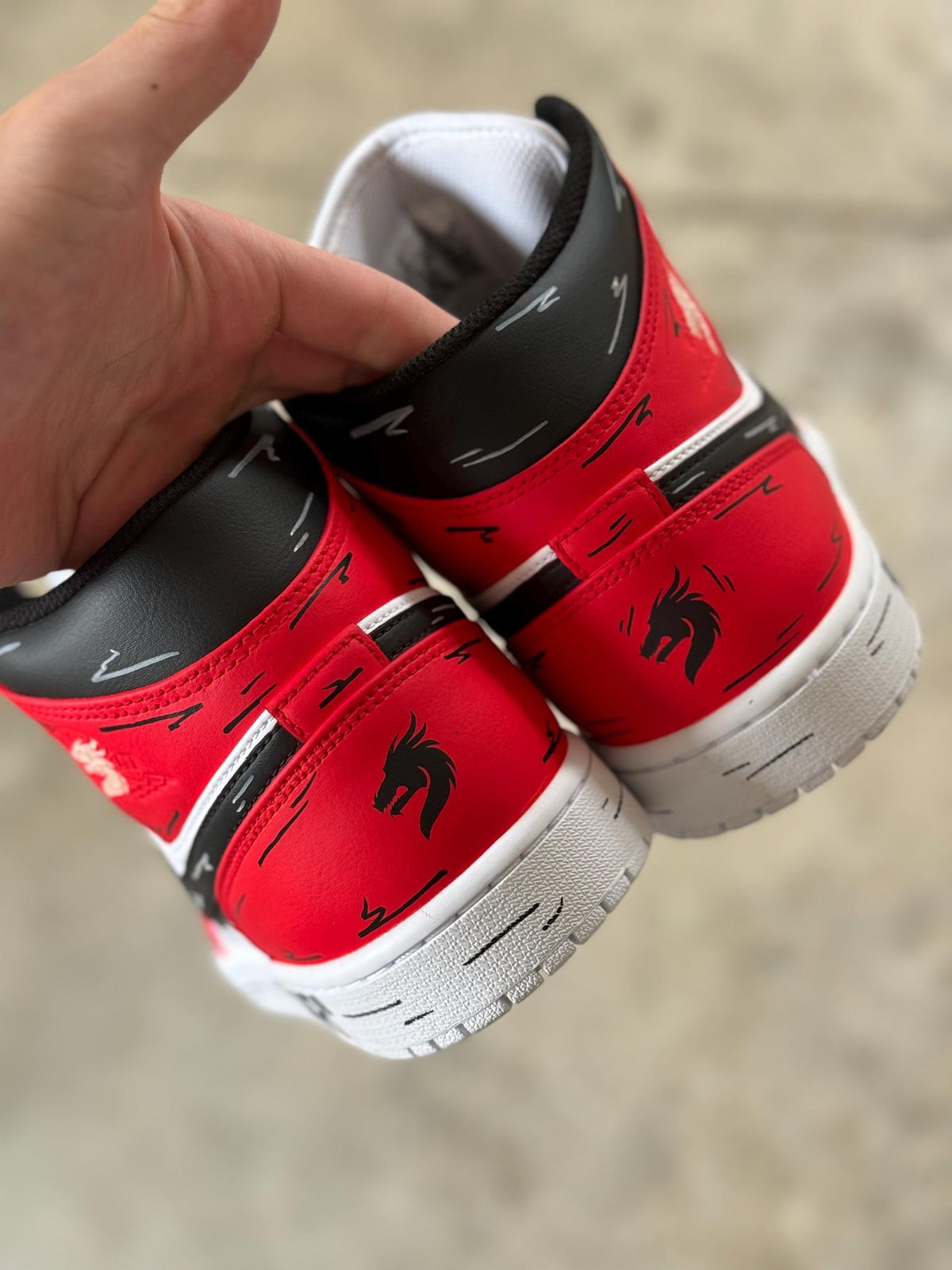 Red cartoon drip Jordan 1s