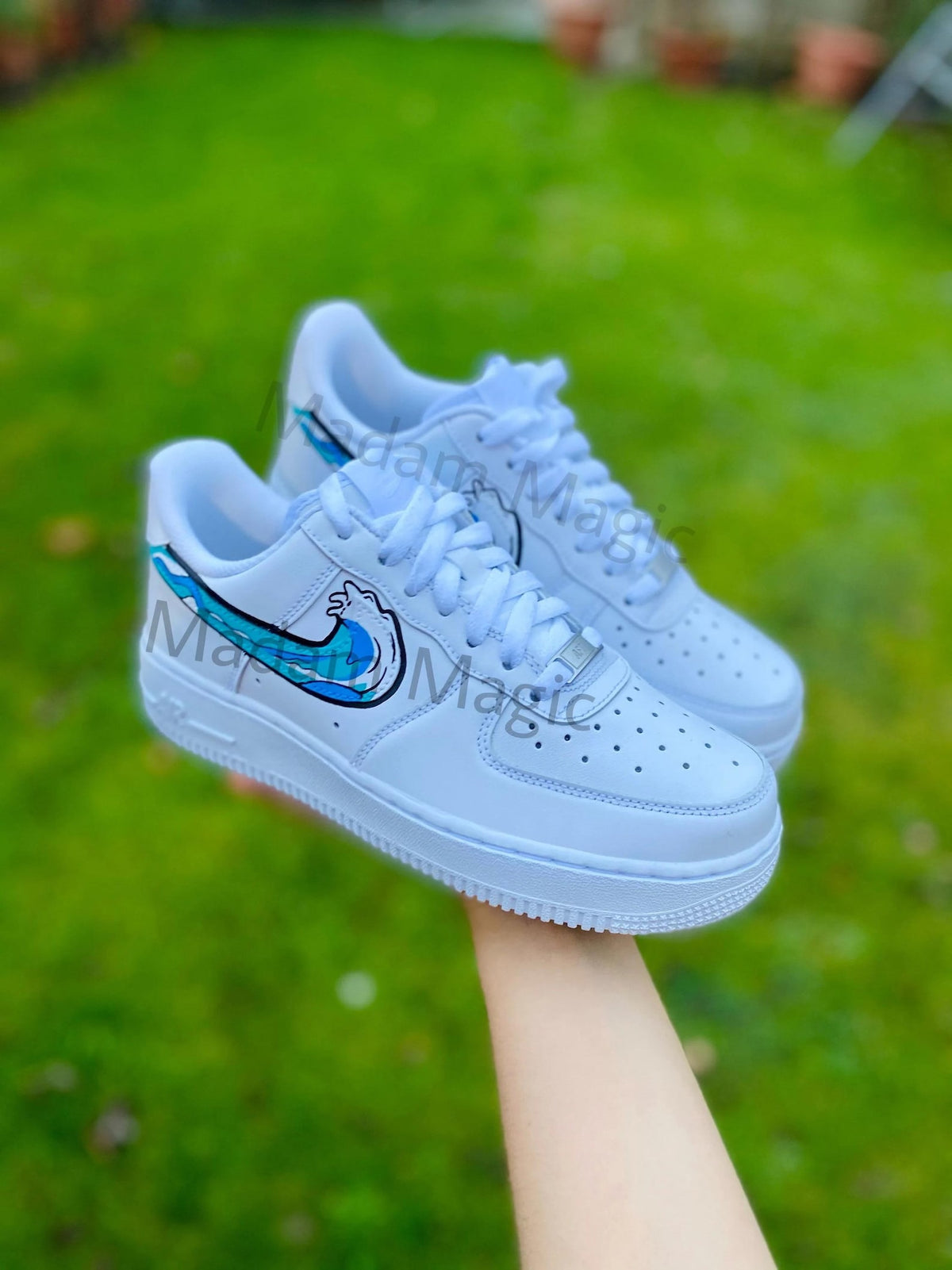 Hand Painted Custom Air Force 1 Low Cartoon Wave AF1 Customized Made to Order Woman Man Sneakers Handmade Shoes