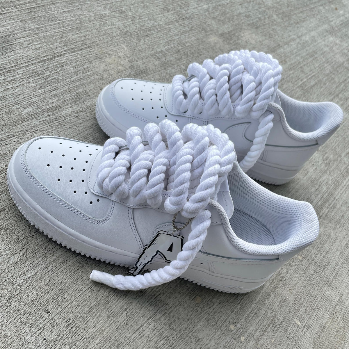 Custom Air Force 1 Sneakers: White with Chunky Rope Laces & Hangtag