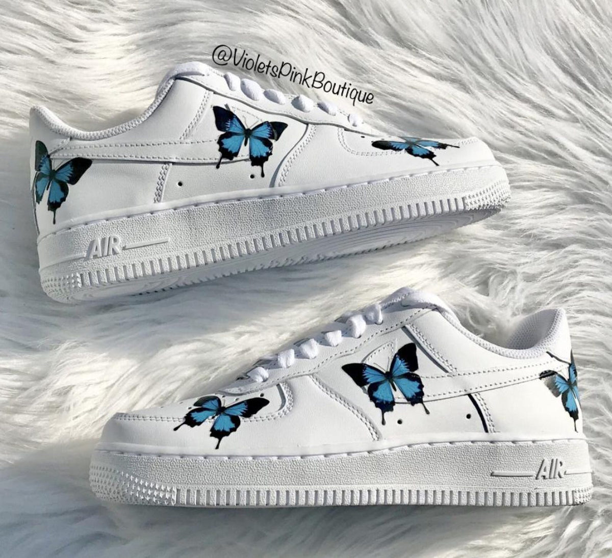 Custom Nike Air Force One Blue Butterflies Women's Custom Butterfly Sneakers- Gift Ideas