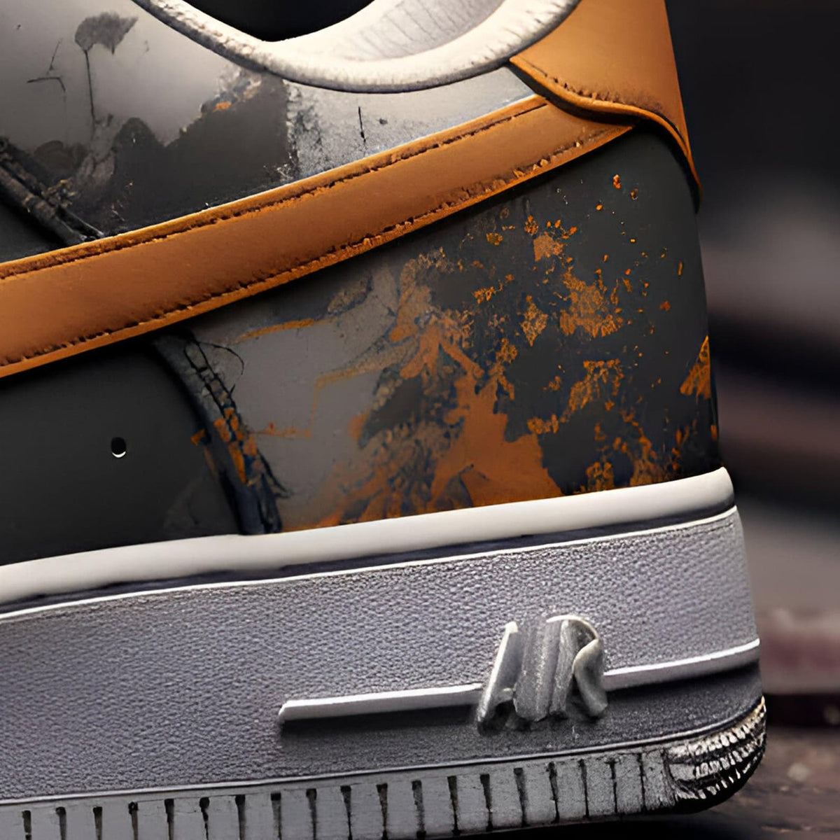 Dystopian Grey Orange Hand-Painted Air Force 1 Trainers | Custom Sneakers (UK Sizes)