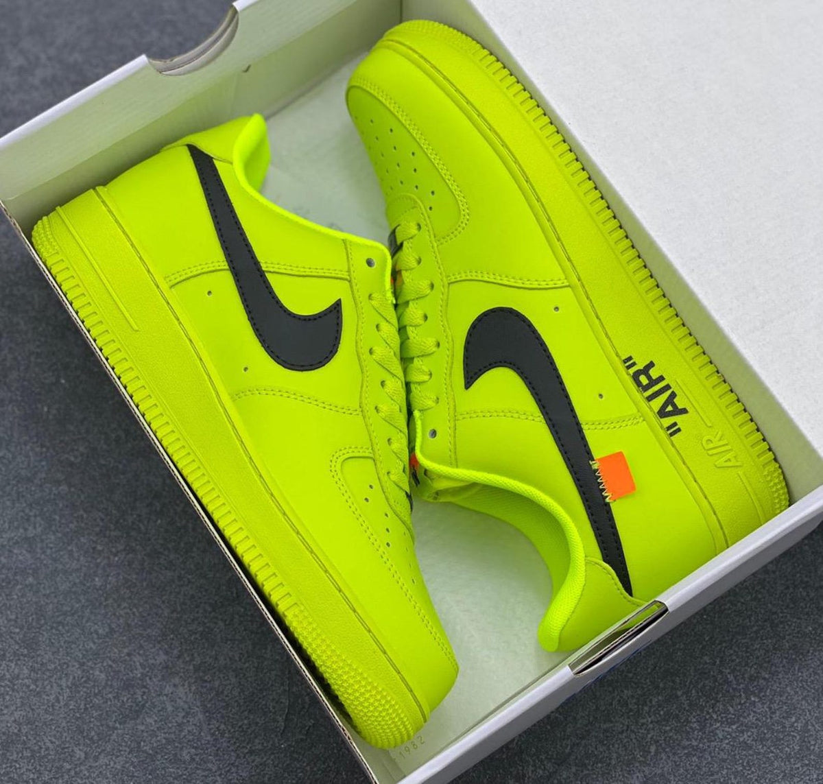 Custom neon green Air Force 1 sneakers, handmade