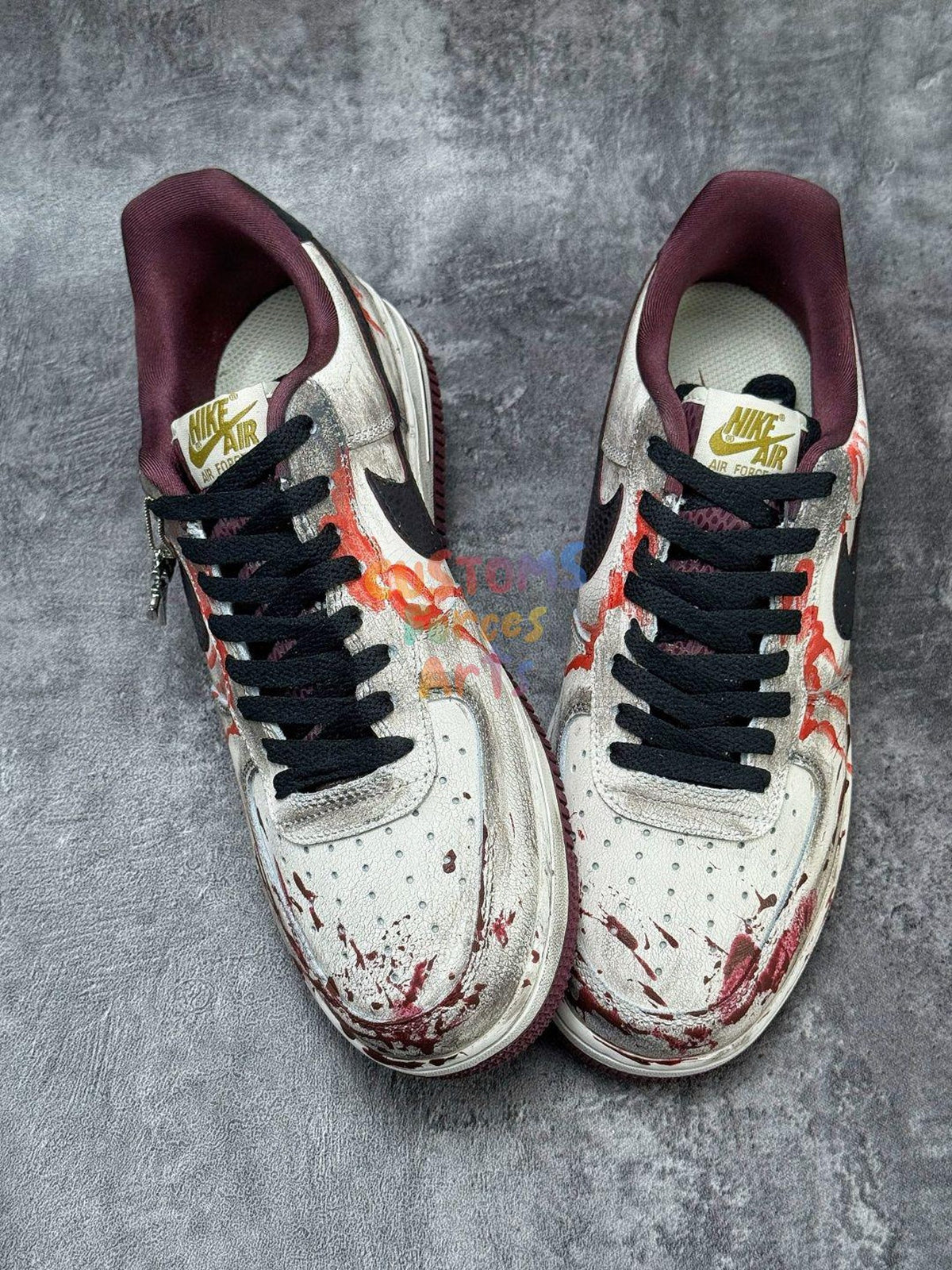 Custom Air force 1 gothic horror fake blood splatter sneakers - Hand painted af1 dark aestetic one of a kind.