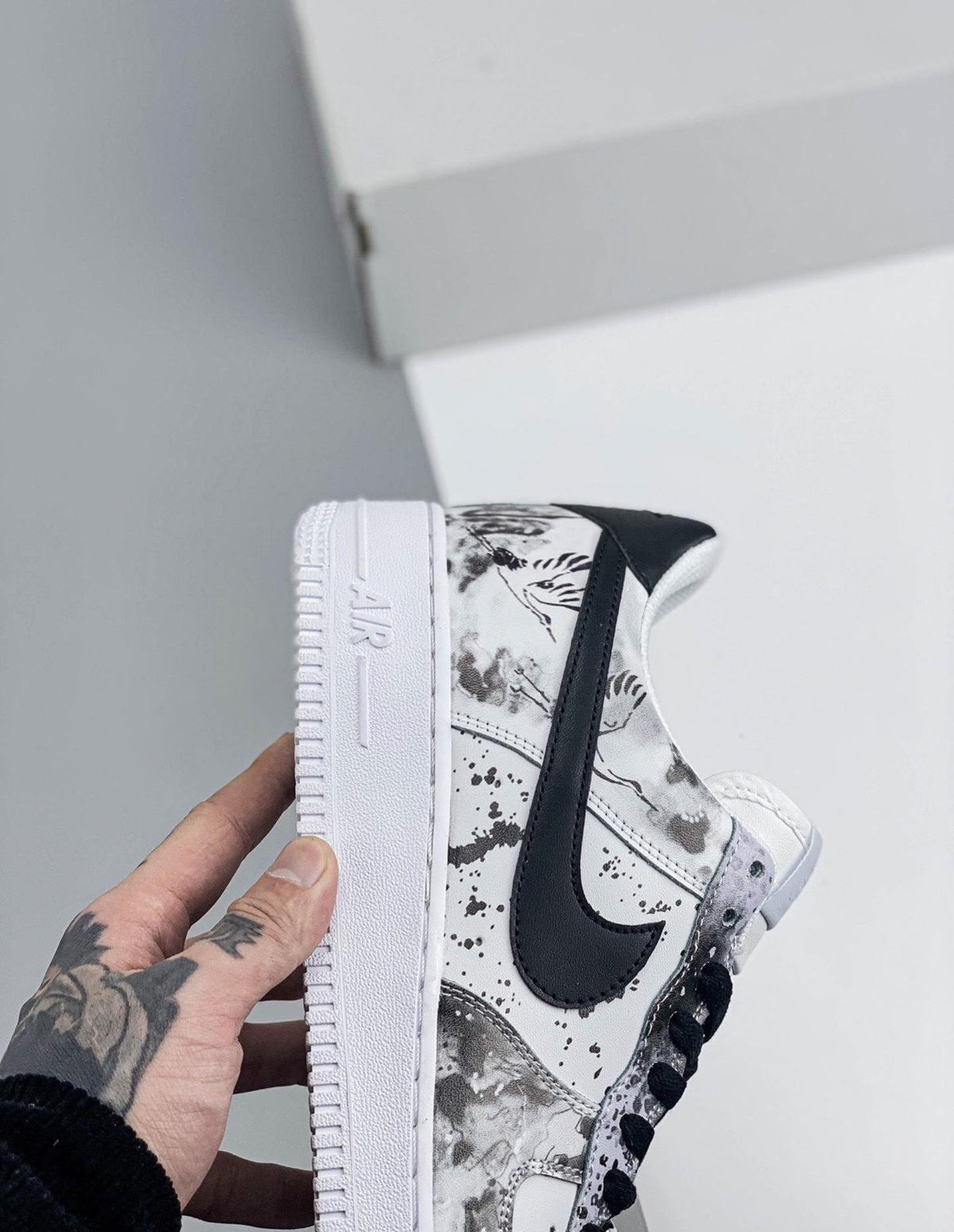 Hand-Painted Custom Air Force 1 Sneakers, Black & White Japanese style Shoes Y2k