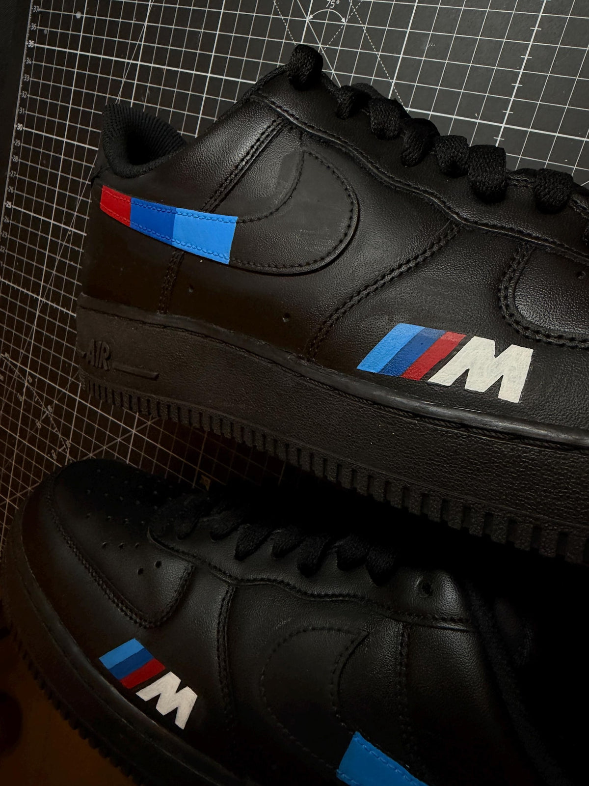 Custom BMW M Sport Air Force 1 Sneakers, Black Pink Hand Painted Motorsport Shoes