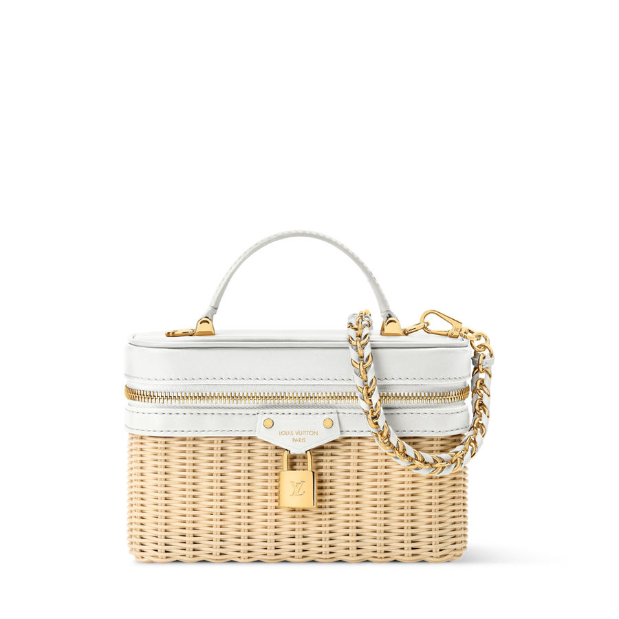 Vanity Chain Pouch Rattan Leather Brown Chain Wallet