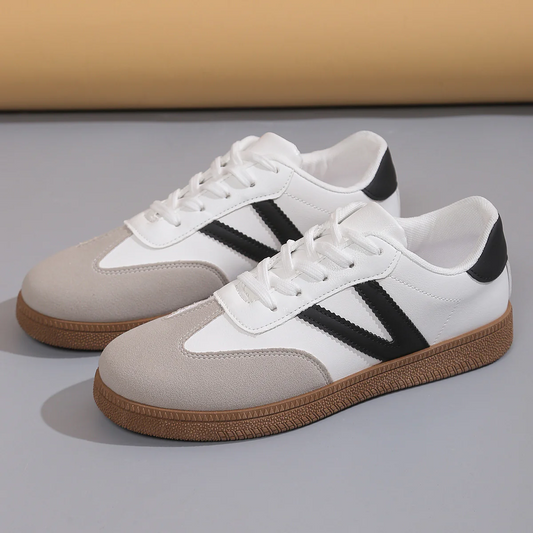 Women's Everyday Court Color-Block Trainer Sneakers – Soft-Sole Flat Shoes