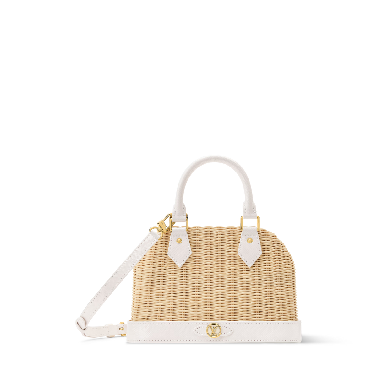 Alma BB Off White Wicker Karung Leather Handbag