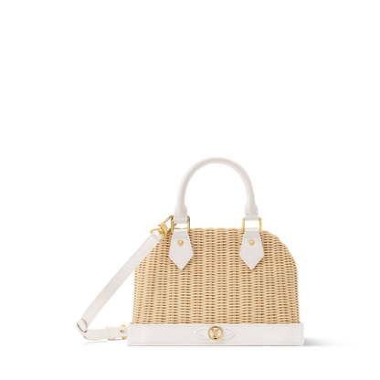 Alma BB Off White Wicker Karung Leather Handbag