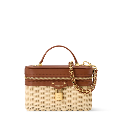 Vanity Chain Pouch Rattan Leather Brown Chain Wallet