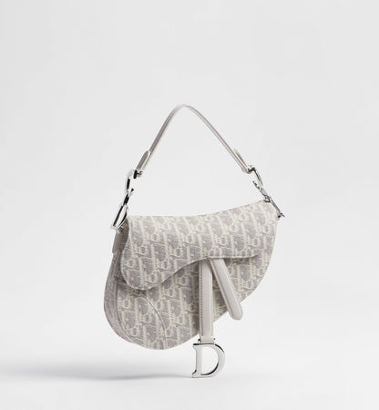 Small Saddle Luxury Handbag With Latte and Gray Oblique Jacquard And Strap