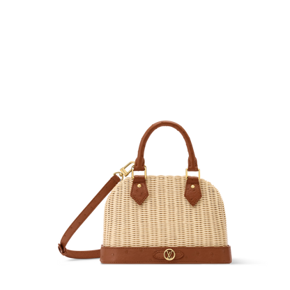 Alma BB Off White Wicker Karung Leather Handbag