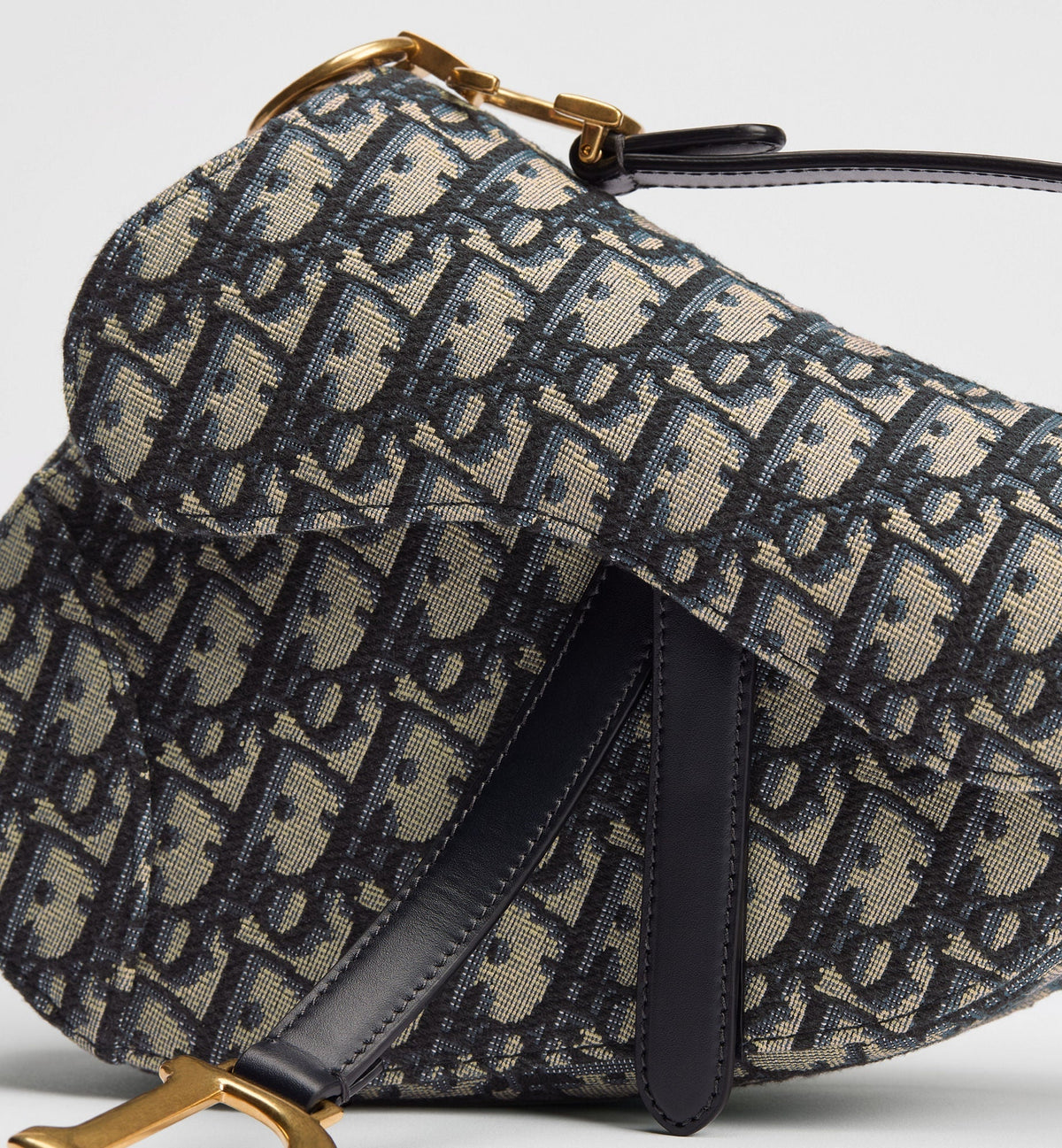 Small Saddle Luxury Handbag With Blue Oblique Jacquard And Strap