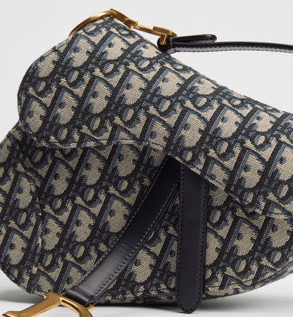 Small Saddle Luxury Handbag With Blue Oblique Jacquard And Strap