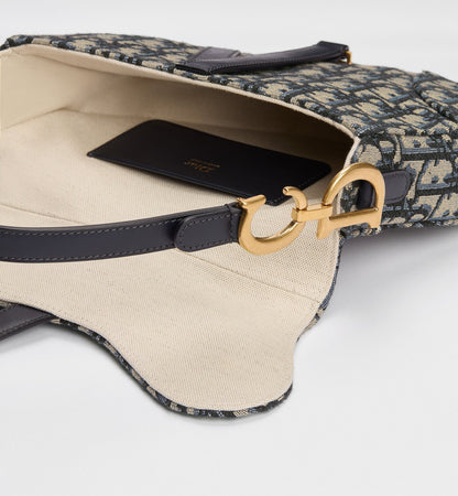 Small Saddle Luxury Handbag With Blue Oblique Jacquard And Strap