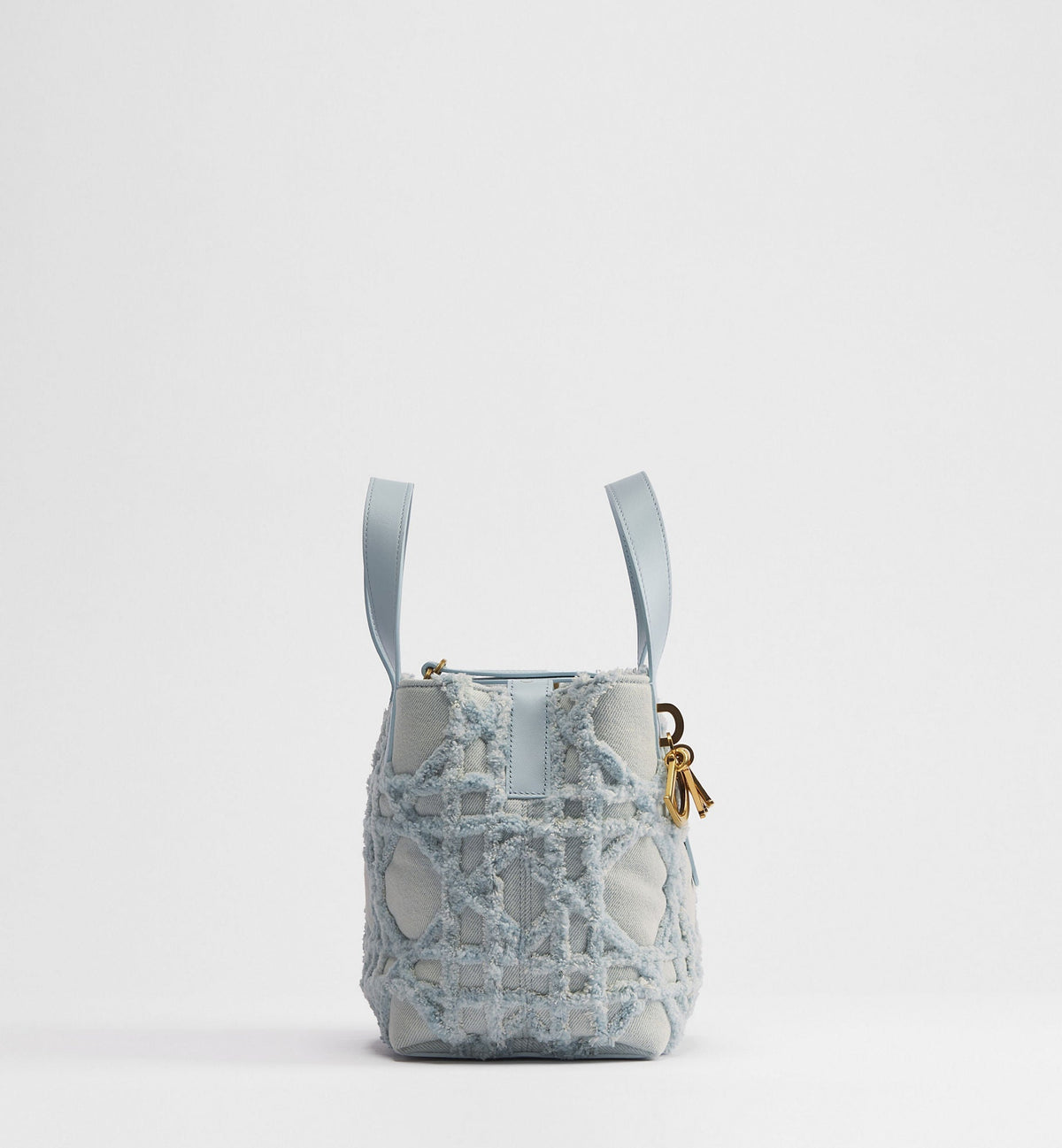 Small Toujours Vertical Designer Shoulder Tote With Blue Cannage Denim And Strap