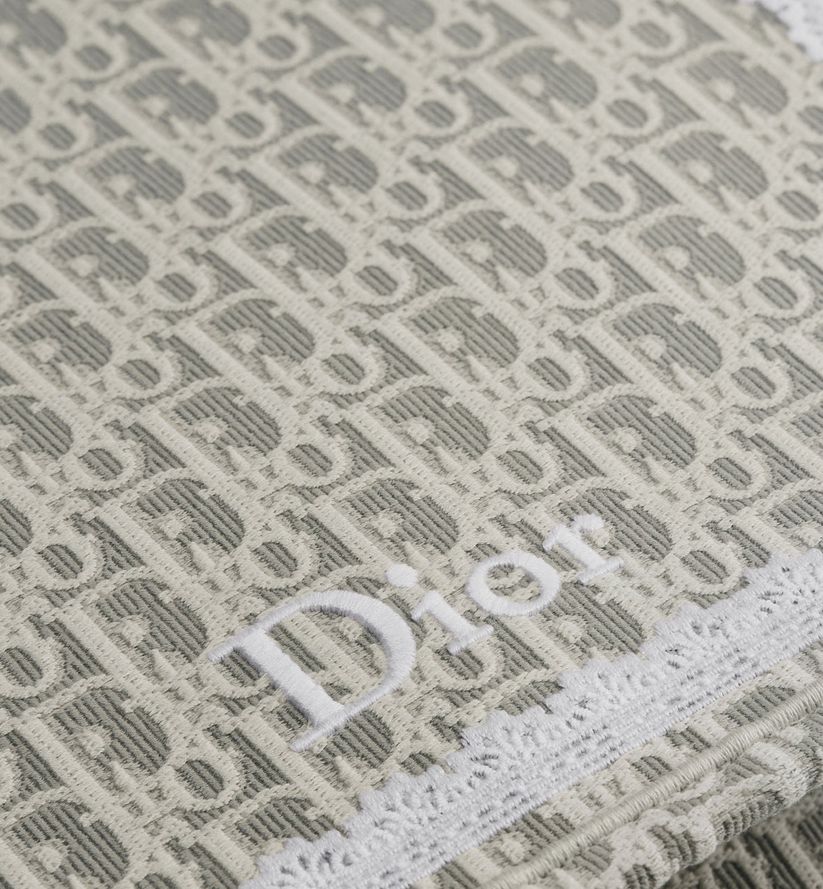 Med Book Designer Tote Bag With Latte & Gray Oblique Embroidery & White Lace & Strap