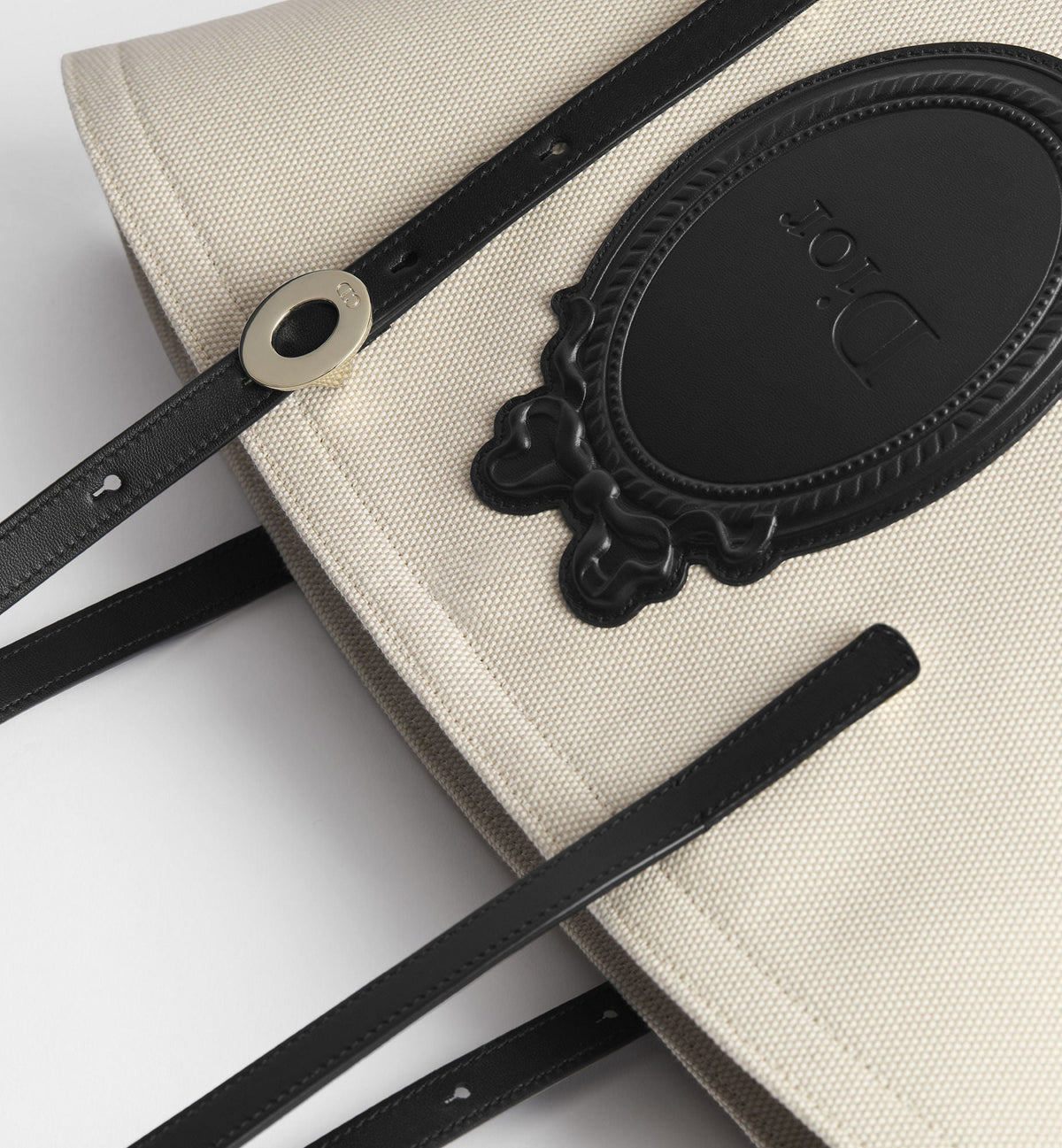 Small Dior Blooming Luxury Handbag With Beige Canvas And Black Calfskin