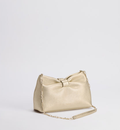Small Bow Luxury Handbag With Mekong Laminated Lambskin And Chain Strap
