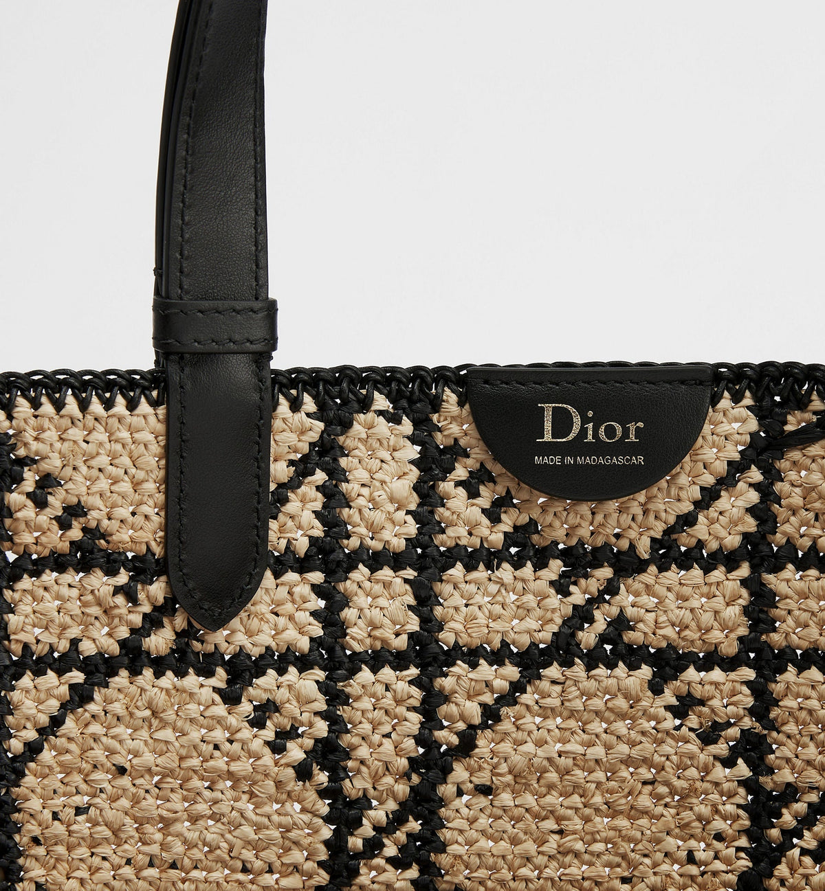 Large Toujours Luxury Handbag With Natural and Black Macrocannage Raffia and Black Calfskin